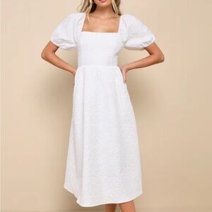 Elegant White Puff Sleeve Dress